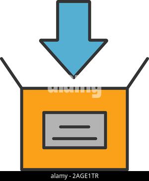Open cardboard box with down arrow. Packing icon Stock Vector Image ...