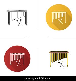 Marimba icon. Flat design, linear and color styles. Isolated vector illustrations Stock Vector