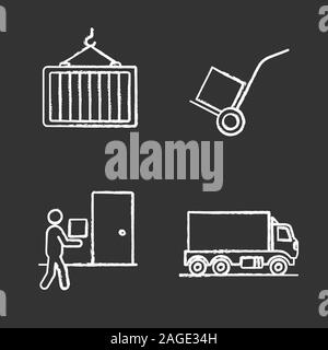 Intermodal container hand drawn icons set. Freight loading color brush ...