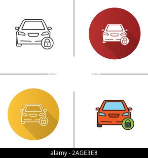 Locked car icon. Flat design, linear and color styles. Automobile with padlock. Isolated vector illustrations Stock Vector