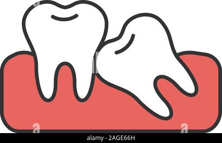 Crooked teeth color icon. Malocclusion. Wisdom tooth problem. Isolated vector illustration Stock Vector