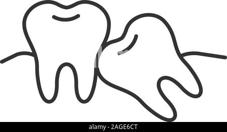 Crooked teeth linear icon. Thin line illustration. Malocclusion. Wisdom tooth problem. Contour symbol. Vector isolated outline drawing Stock Vector
