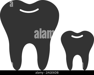 Baby and permanent teeth glyph icon. Silhouette symbol. Milk tooth. Children dentistry. Negative space. Vector isolated illustration Stock Vector