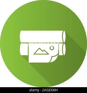 Offset printer flat design long shadow glyph icon. Flexography. News printing machine. Vector silhouette illustration Stock Vector