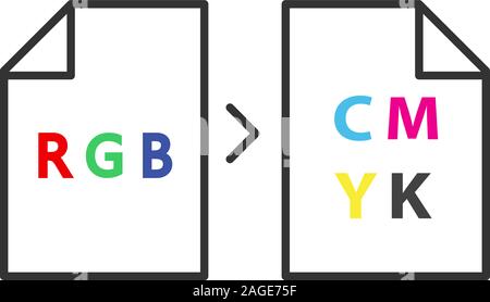 Color models conversion icon. RGB color model conversion to CMYK. Isolated vector illustration Stock Vector