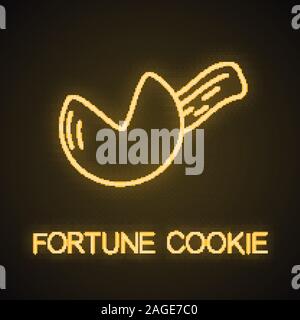 Fortune cookie neon light icon. Glowing sign. Cookie prediction. Vector isolated illustration Stock Vector