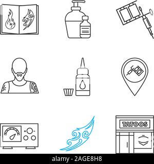 Tattoo studio facade linear icon. Thin line illustration. Tattoo ...