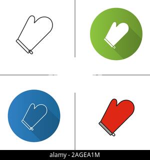 Oven mitt icon. Flat design, linear and color styles. Pot holder. Isolated vector illustrations Stock Vector