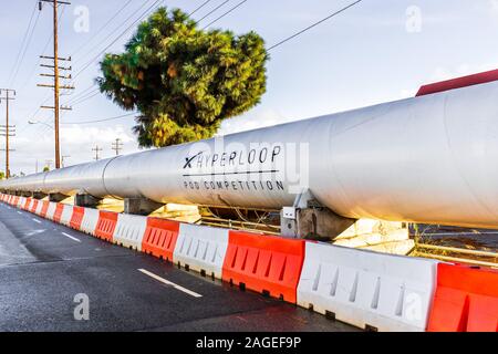 Dec 8, 2019 Hawthorne / Los Angeles / CA / USA - Hyperloop POD displayed at SpaceX (Space Exploration Technologies Corp.) headquarters; SpaceX is a pr Stock Photo