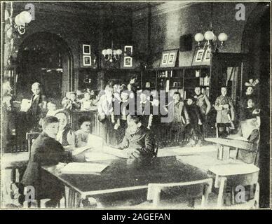 . Review of reviews and world's work. childrens room, PHATT institute, BROOKLYN, N. Y THE YOUNG FOLKS IN THE CLEVELAND PUBLIC LIBRARY. Cedar Rapids, Iowa, also has a childrens cor-ner. An innovation is the childrens club, di-vided into chapters, which the children join ac-cording to age. The Eugene Field Chapter isfor the little ones from six to eight years of age,and the Lowell Chapter for those from fourteento sixteen. A unique exhibition was given a short timeago at Bloomington, 111.They had a dog show inthe city, in which the chil-dren were of course muchinterested. Desiring a sim-ilar att Stock Photo