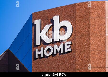 Dec 8, 2019 Los Angeles / CA / USA - KB Home logo at their headquarters in the Westwood district; KB Home is a homebuilding company that builds homes Stock Photo