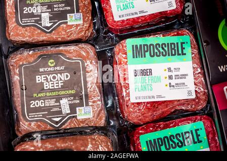 Dec 8, 2019 Los Angeles / CA / USA - Impossible burger and Beyond Beef packages sold next to each other in a Gelson's Markets store; both products are Stock Photo