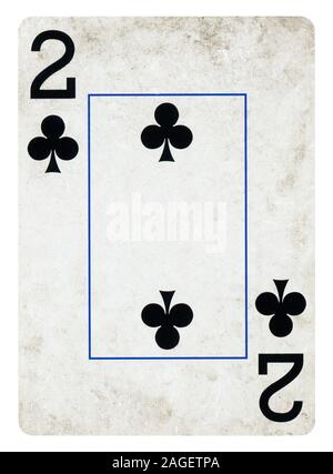 Two of Clubs Vintage playing card - isolated on white (clipping path included) Stock Photo