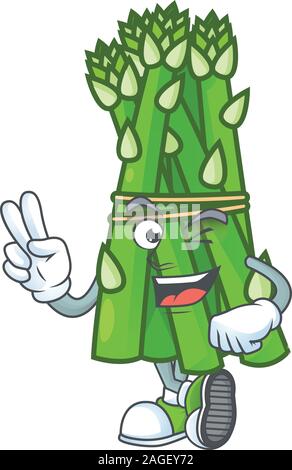 Asparagus cartoon mascot style with two fingers Stock Vector