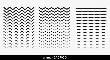 Wave, wavy - curved and zig zag icon set. Vector illustration, flat design. Stock Vector