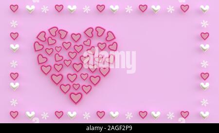 3d rendering, 3d illustrator, Small heart-shaped pink card arranged in a large heart Stock Photo