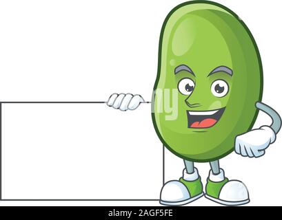 cute green beans cartoon character with a board Stock Vector
