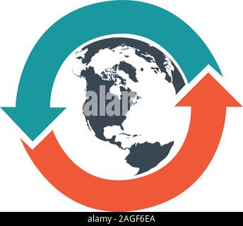 Globe or earth with arrows circle around, Stock Vector illustration isolated on white background. Stock Vector