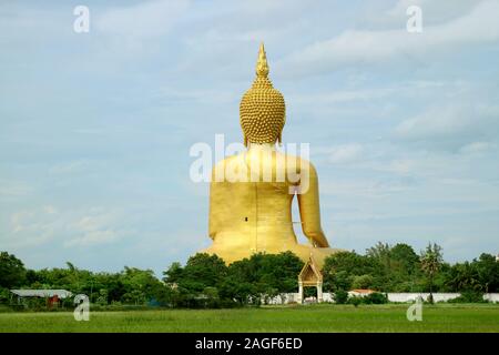 The Great Buddha Image of Wat Muang Temple View from the Back, Ang Thong Province of Thailand Stock Photo