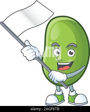 cute green beans cartoon character design holding a flag Stock Vector