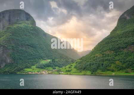 Beautiful sunset over the Norway fjords Stock Photo