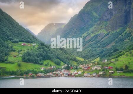 Beautiful view of small village in the heart of Norway fjords Stock Photo