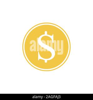 Golden symbol of the dollar. Vector illustration. Golden dollar symbol isolated on white background. Stock Vector