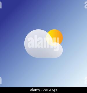 Flat sun and cloud weather web icon. Isolated summer icon on a blue background. Vector illustration. eps 10. Stock Vector