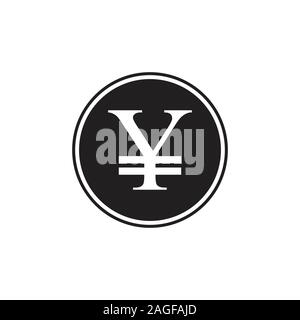 Logo illustration, Japanese yen currency symbol. Black silhouette Japan yen sign, Yen coin Stock Vector