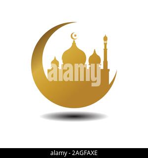 Modern Mosque Moslem Icon Vector Gold white Background with shadow For All business. Illustration Islamic. eps 10 Stock Vector