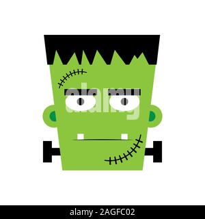 Halloween boy Frankenstein Vector illustration. Frankenstein face. Illustration for kids, card Halloween, print. Stock Vector