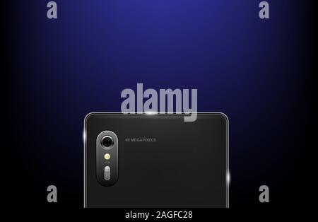 Realistic back camera on the smartphone, vector illustration camera 48 megapixels Stock Vector