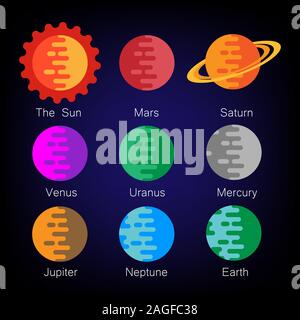 Colorful Solar System planets vector icon set. vector illustration. eps 10. Stock Vector