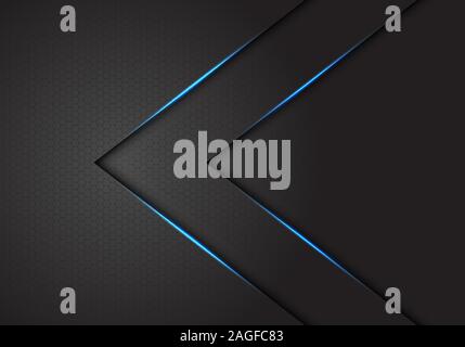 Abstract twin blue light arrow direction on dark grey hexagon mesh design modern luxury futuristic background vector illustration. Stock Vector