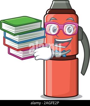 Smart Student thermos bottle Scroll mascot cartoon with book Stock Vector