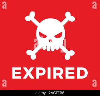 Expired skull bones inside red box Stock Vector
