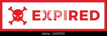 Expired skull bones inside horizontal red box Stock Vector