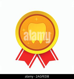 golden tooth emblem with red ribbon Stock Vector