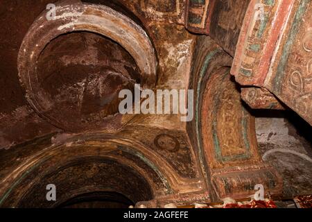 Ethiopia, Amhara Region, Lalibela, Arbatu Ensessa, Biblia Chirkos, ancient rock hewn church, water-damaged interior, cracked dome Stock Photo