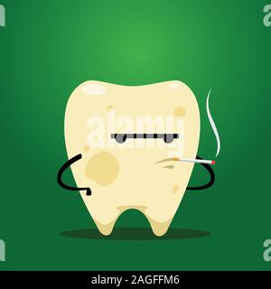 The yellow tooth is smoking. Isolated Vector Illustration Stock Vector