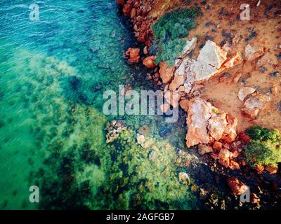 Aerial view of earth textures and ocean, Western Australia at Francois Peron Stock Photo