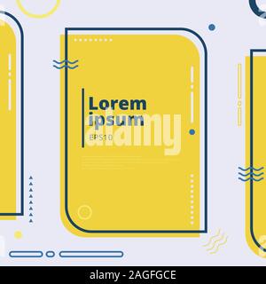 Creative template rectangle frame border yellow and blue geometric circle, triangle, rounded line background minimal style. You can use for design cov Stock Vector