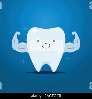 sparkling tooth with strong muscle arms Stock Vector