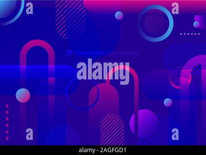 Abstract geometric circle, rounded shape blue and pink color dynamic vibrant color background. Vector illustration Stock Vector