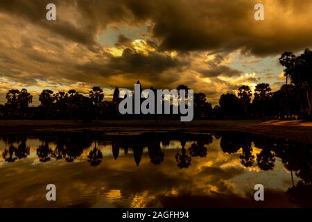 Angkor Wat Temple and reflections, Siem Reap Province, Cambodia, UNESCO World Heritage Site Stock Photo