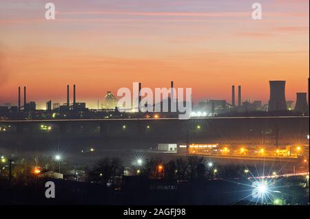 Industrial Steel Plant At Night Stock Photo