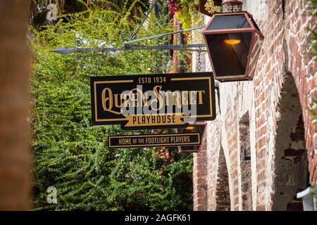 Charleston, South Carolina, United States, November 2019, sign for queen street playhouse theatre Stock Photo