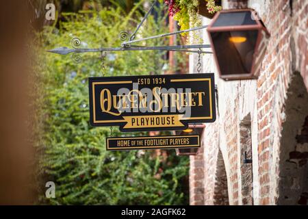 Charleston, South Carolina, United States, November 2019, sign for queen street playhouse theatre Stock Photo