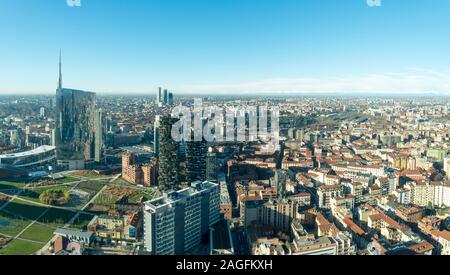 Milan cityscape, panoramic view with new skyscrapers in Porta Nuova district. Italian landscape. Stock Photo