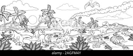 Dinosaur Cartoon Prehistoric Landscape Scene Stock Vector
